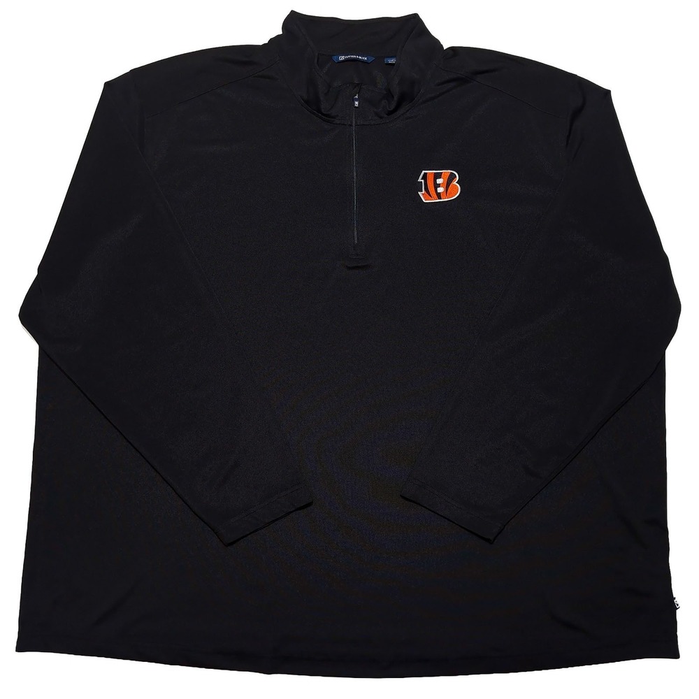 CUTTER & BUCK Cincinnati Bengals Zip Pullover Lightweight Black 5XB 5XL Big